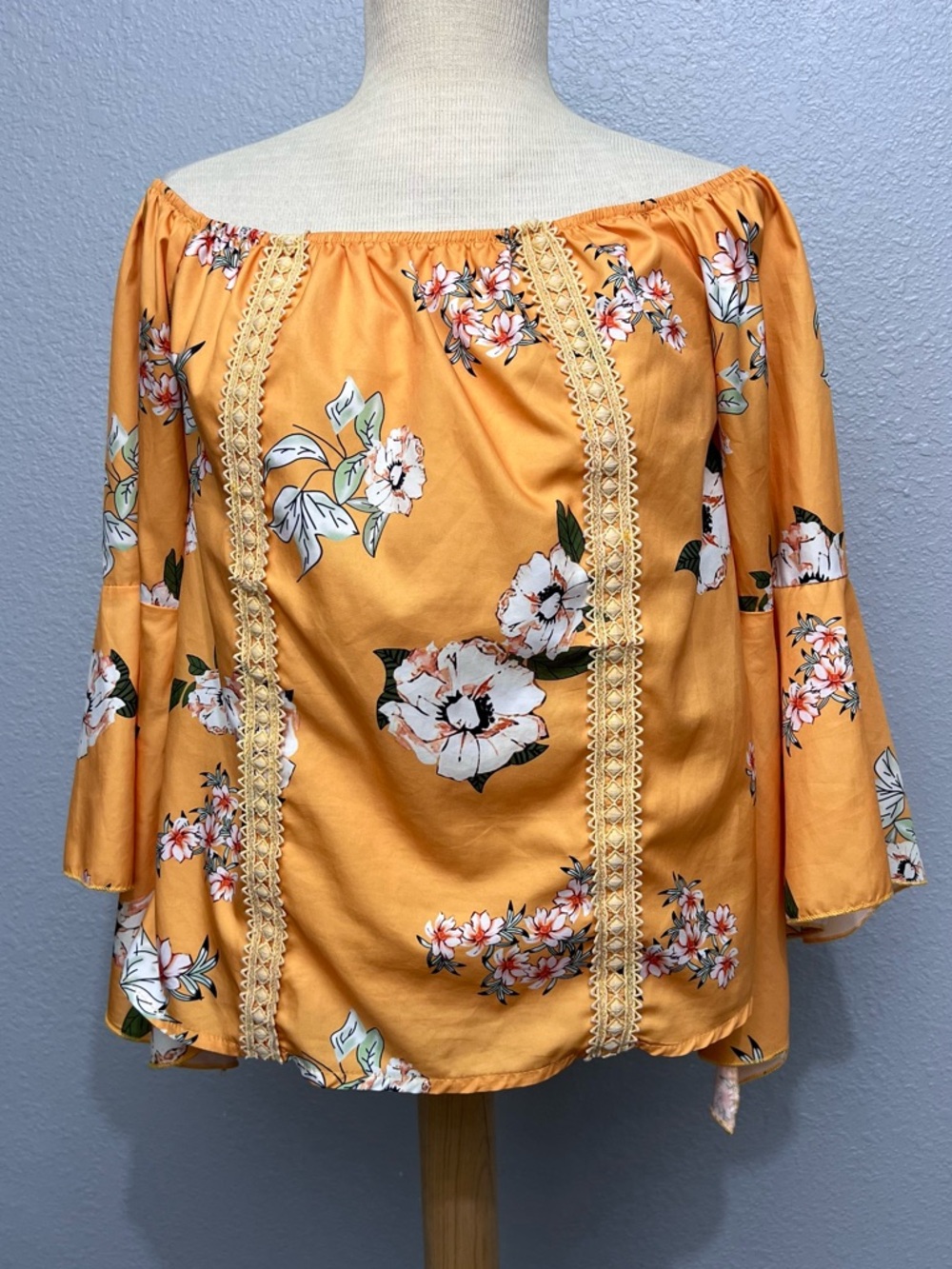 Boho Mustard Yellow Floral Off-Shoulder Blouse